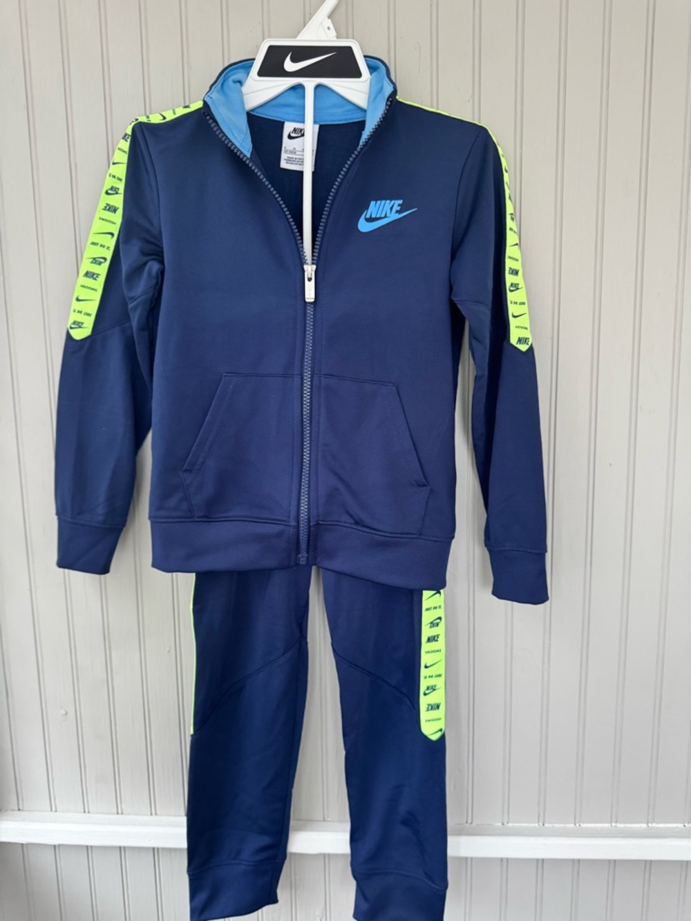 Nike Navy Jacket with Light Blue and neon green Trim - Kids